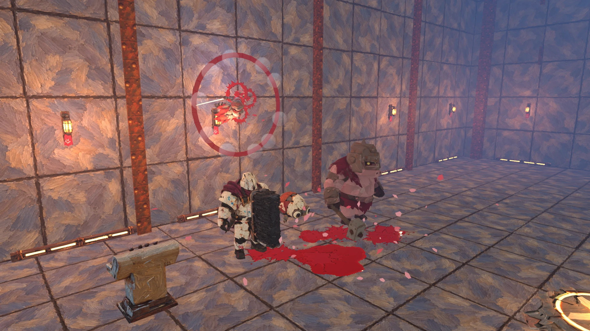 The player lands sideways on the wall, above enemies on the original floor