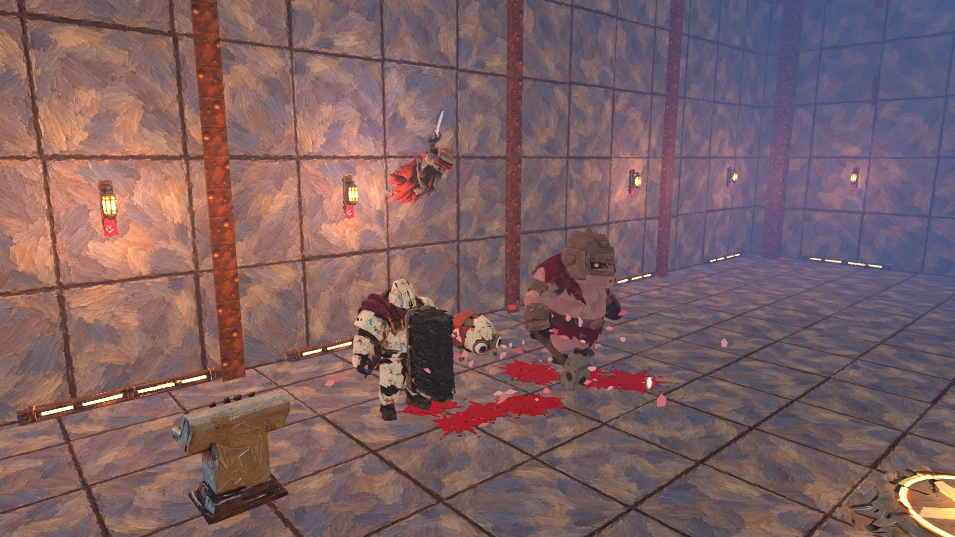 The character rotating toward a wall while enemies stand on the old floor
